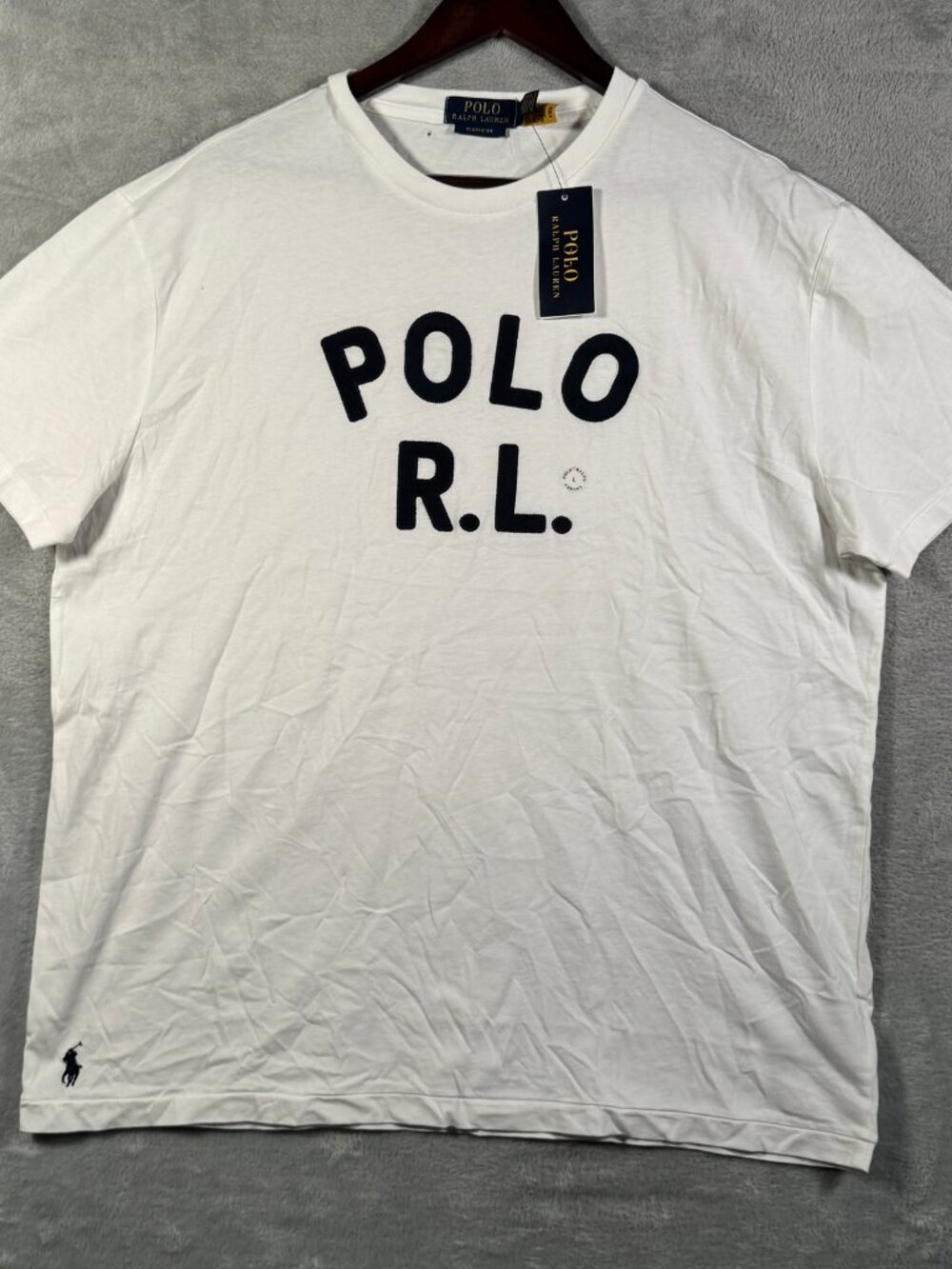 Polo Ralph Lauren T Shirt Mens L White Classic Fit Felt Logo Graphic Tee $70